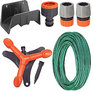 KIT IRRIGAÇÃO ASPERSOR CIRCULAR + MANGUEIRA + ACESSÓRIOS