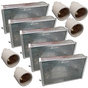 KIT 05 REFLETOR 150W RCM + 05 RECEPTACULO PORCELANA E27
