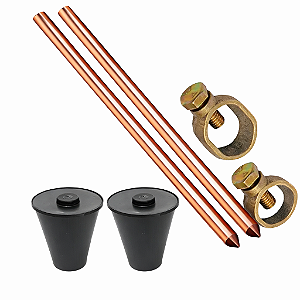 Kit 2 Haste Aterramento Cobre - 1/2 X 2,0mts 10mm + Conector+caixa