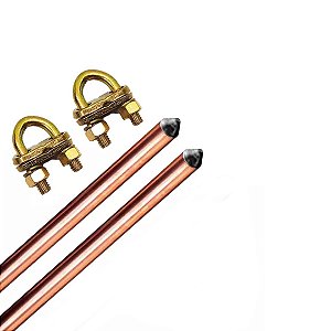 Kit 2 Haste + 2 Conector Terra GTDU 5/8 X2,4m Cobreada