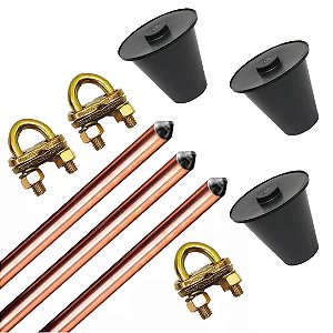 Kit 3 Haste + 3 Conector Terra GTDU 5/8 X2,4m + 3 Caixas