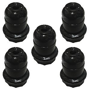 KIT 5 SOQUETE E-27 ABAJUR PLASTICO PRETO