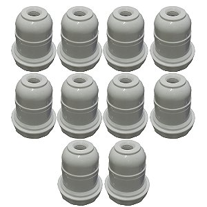 KIT 10 SOQUETE E-27 ABAJUR PLASTICO BRANCO