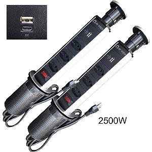 KIT 02 TORRE TOMADA EMBUTIR RETRÁTIL MESA USB TIPO C