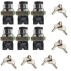 KIT 6 CHAVE XB2-BG33 METALICA 3 POS FIXA C/ CHAVE  STARK