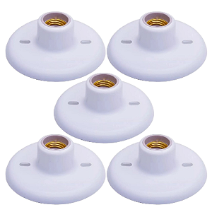 KIT 5 PLAFON SUPORTE LAMPADA BOCAL BRANCO PORCELANA