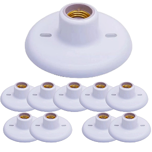 KIT 10 PLAFON SUPORTE LAMPADA BOCAL BRANCO PORCELANA