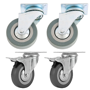 KIT 4 RODIZIO BORRACHA CZ PVC GIRAT.  FREIO, 2" 50MM P/ 25KG