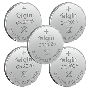 KIT 5 PILHA BOTAO ELETR CR2025 3V ELGIN