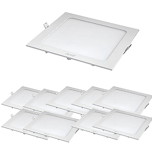 KIT 10 PLAFON PAINEL LED 18W EMBUTIR QUADRADO 22X22 4000K