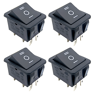 KIT 4 CHAVE GANGORRA ON/OFF/ON 6 POLOS PRETA 15A