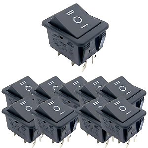 KIT 10 CHAVE GANGORRA ON/OFF/ON 6 POLOS PRETA 15A