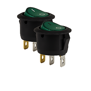KIT 2 CHAVE GANGORRA 3POLOS REDONDA 6A ON-OFF VERDE