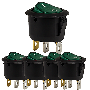 KIT 5 CHAVE GANGORRA 3POLOS REDONDA 6A ON-OFF VERDE