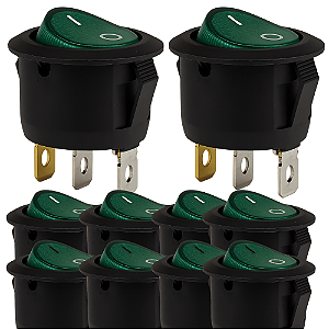 KIT 10 CHAVE GANGORRA 3POLOS REDONDA 6A ON-OFF VERDE