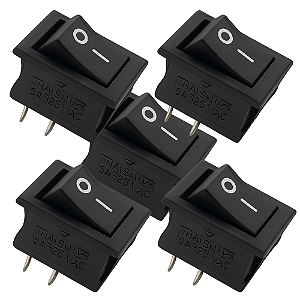 KIT 5 CHAVE GANGORRA ON/OFF 2 POLOS 6A 125V PRETA