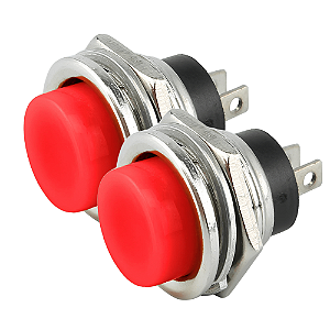 KIT 2 CHAVE PUSH BUTTON 13MM VERMELHA 3A 250V PARA PAINEL COMANDO ELÉTRICO