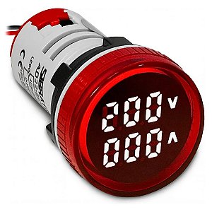 VOLTIMETRO E AMPERIMETRO DIGITAL 500VCA 100A VERMELHO 22MM
