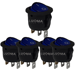 KIT 5 CHAVE GANGORRA 3 POLOS REDONDA 6A ON-OFF AZ ILUMINADA