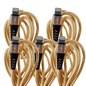 KIT 5 CABO USB DADOS TURBO IPHONE FLEXIVEL 1MT INOVA DOURADO