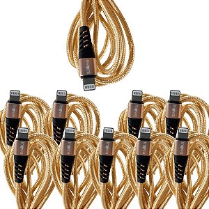 KIT 10 CABO USB TURBO IPHONE FLEXIVEL 1MT INOVA DOURADO