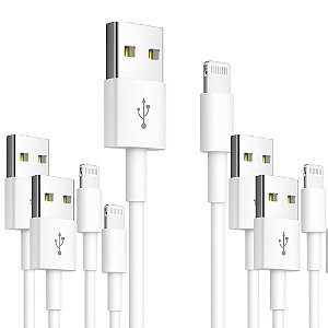 KIT 5 CABO USB DADOS TURBO IPHONE FLEXIVEL 1MT INOVA BRANCO