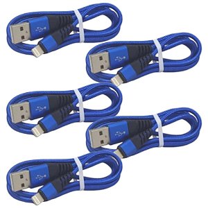 KIT 5 CABO USB DADOS TURBO IPHONE FLEXIVEL 1MT INOVA AZUL
