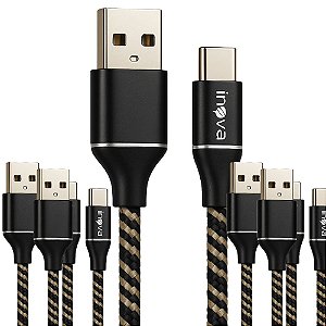 KIT 05 CABO CELULAR 3.1A FLEXIVEL USB TIPO-C 1MT INOVA CINZA