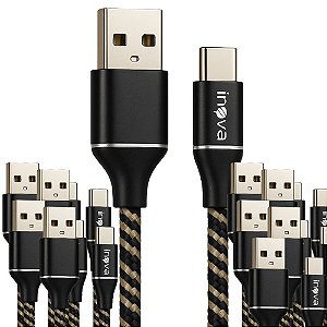 KIT 10 CABO CELULAR 3.1A FLEXIVEL USB TIPO-C 1MT INOVA CINZA