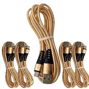 KIT 05 CABO CELULAR 3.1A FLEXIVEL USB-C 1MT INOVA DOURADO