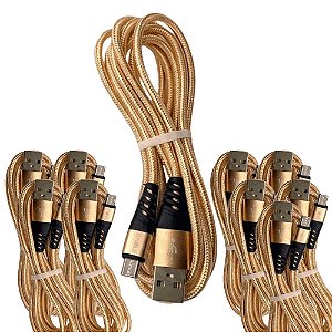 KIT 10 CABO CELULAR 3.1A FLEXIVEL USB-C 1MT INOVA DOURADO
