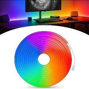 Fita Neon Led 5m 12v Flexivel Alto Brilho Rgb Com Controle