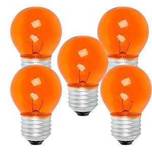 Lâmpada Incandescente Bolinha - 15w 220v - Laranja - Kit C/5