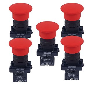 KIT 5 BOTAO XB2  EC42 PLASTICO VERMELHO SEM TRAVA EMERGENCIA