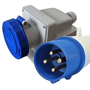 KIT TOMADA E PLUG  INDUSTRIAL SOBREPOR 3P+T 63A-9H 220V AZ ST