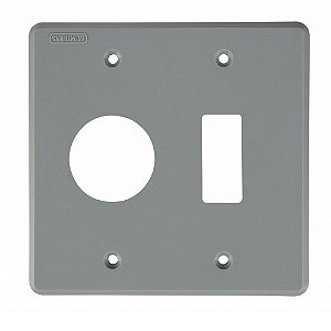 KIT 10 PLACAS 4X4 INTERRUPTOR + 1 TOMADA REDONDA CINZA IRIEL