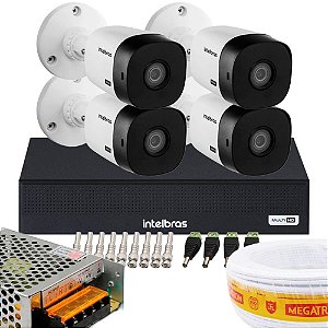 KIT 4 CÂMERAS INTELBRAS VHD 1230 B FULL HD 1080P VISÃO NOTURNA 30M IP67 + DVR MHDX 1204-C 4 CANAIS MULTI HD