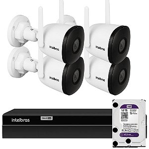 KIT 4 CÂMERAS WIFI INTELBRAS IM5 SC FULL HD 1080P COM MICROFONE VISÃO NOTURNA 30M + NVR 1404 4 CANAIS + HD PURPLE 1TB