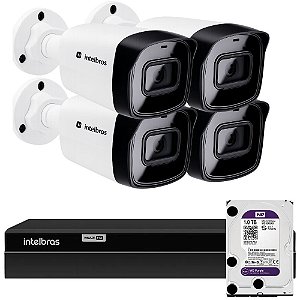 KIT 4 CÂMERAS BULLET IP INTELBRAS VIPC 1230 B G2 FULL HD 1080P IP67 IR 30M + NVR 1404 4 CANAIS ULTRA HD 4K + HD PURPLE 1