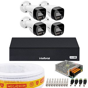 Kit 4 Câmeras Intelbras VHD 1220 B G8 Full Color Bullet Full HD 1080p Multi HD IR 20m + Dvr MHDX 1204-C 4 Canais