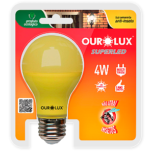 KIT 2 LAMPADA SUPERLED ANTI INSETO 4W BRANCO QUENTE BIVOLT E27 OUROLUX