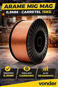 ARAME MIG MAG 0,9MM CARRETEL 15KG VONDER SOLDA ACO CARBONO PROFISSIONAL