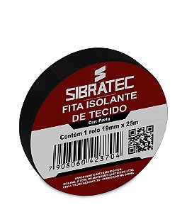 FITA ISOLANTE DE TECIDO SIBRATEC PRETA DE 19MM X 25MT