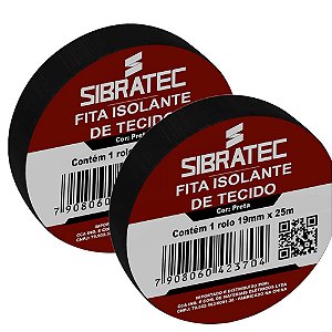 KIT 2 FITA ISOLANTE DE TECIDO SIBRATEC PRETA DE 19MM X 25MT