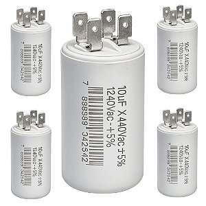 KIT 5 CAPACITOR METALIZADO 10 UF X 440V C/ TERMINAL