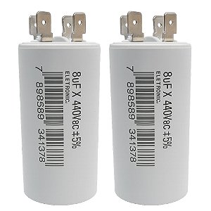 KIT 2 CAPACITOR METALIZADO 8 UF X 440V C/ TERMINAL