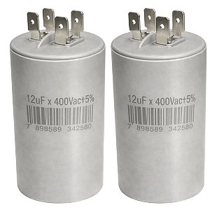 KIT 2 CAPACITOR PERMANENTE 12uF 400V METALIZADO C/ TERMINAL PARA MOTOR