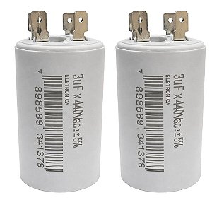 KIT 2 CAPACITOR 3uF 440V METALIZADO C/ TERMINAL REPOSICAO VENTILADOR