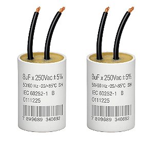 KIT 2 CAPACITOR 2 FIOS METALIZADO 8 UF X 250V TRIO