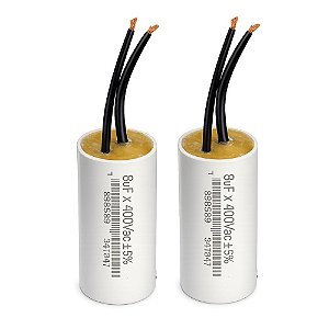KIT 2 CAPACITOR 8uF 380/400V 2 FIOS METALIZADO TRIO PARA MOTOR MONOFASICO